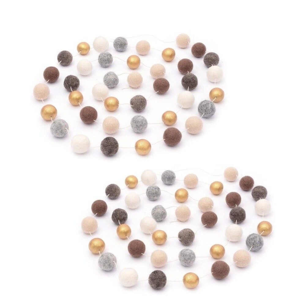 Felt Wool Balls Christmas Tree Garland, 40 Balls Ea Package Brown Tan White Gold
